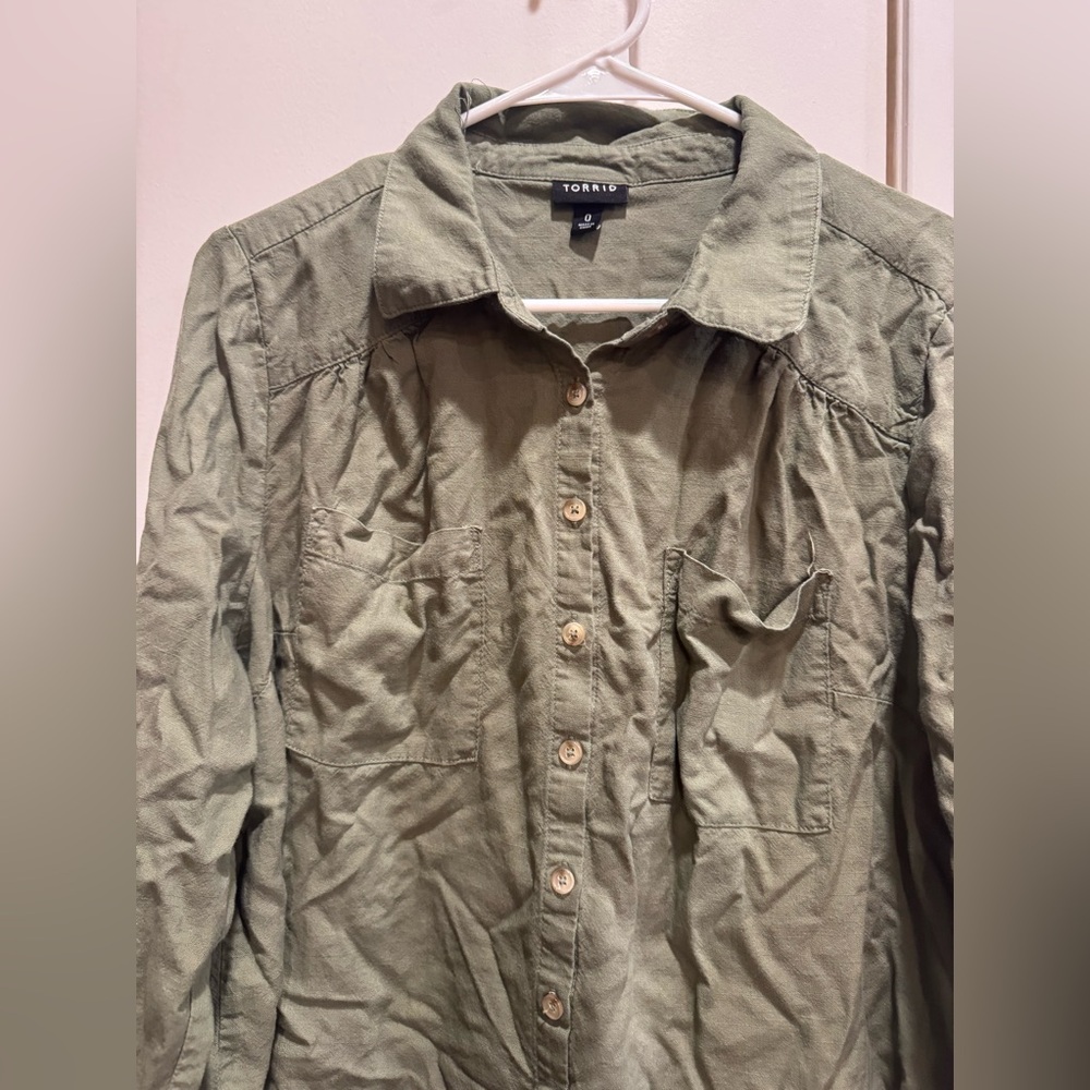 Torrid Olive Green Button Down Shirt - Picture 3 of 7